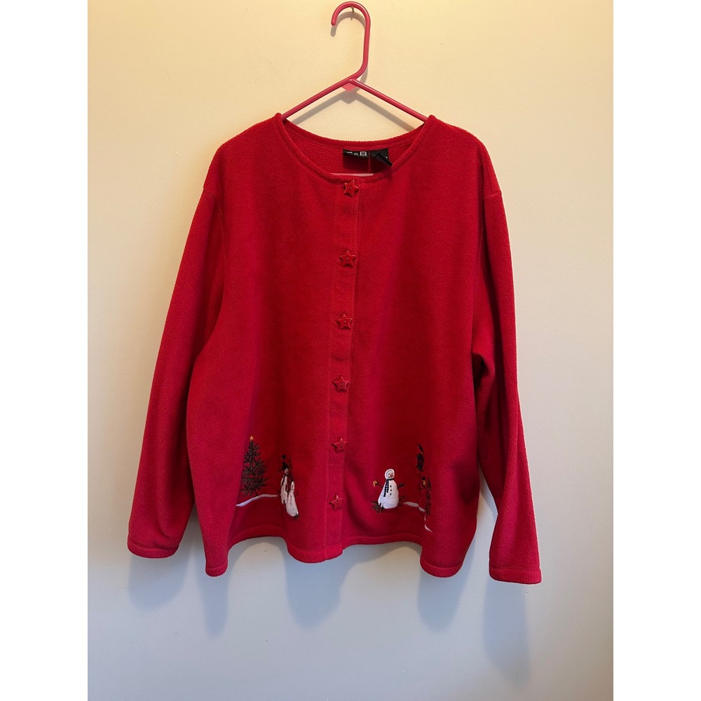 Croft & Barrow Sport Red Fleece Snowman Cardigan Sweater Plus 3X Holiday #0054